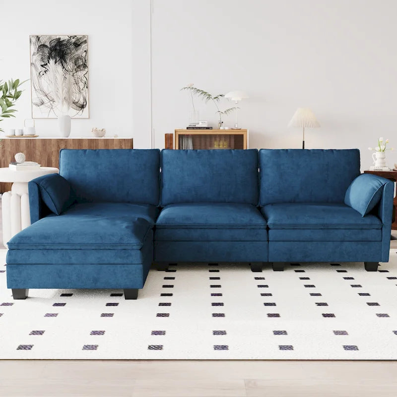 Christopher Knight Home - Noah Large 3-Seater L-Shaped Sofa with Movable Ottoman and Armrest Pockets, Fabric Upholstery