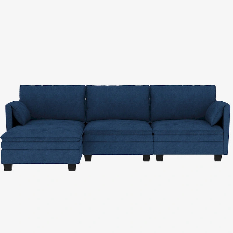 Christopher Knight Home - Noah Large 3-Seater L-Shaped Sofa with Movable Ottoman and Armrest Pockets, Fabric Upholstery