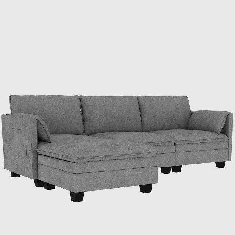 Christopher Knight Home - Noah Large 3-Seater L-Shaped Sofa with Movable Ottoman and Armrest Pockets, Fabric Upholstery