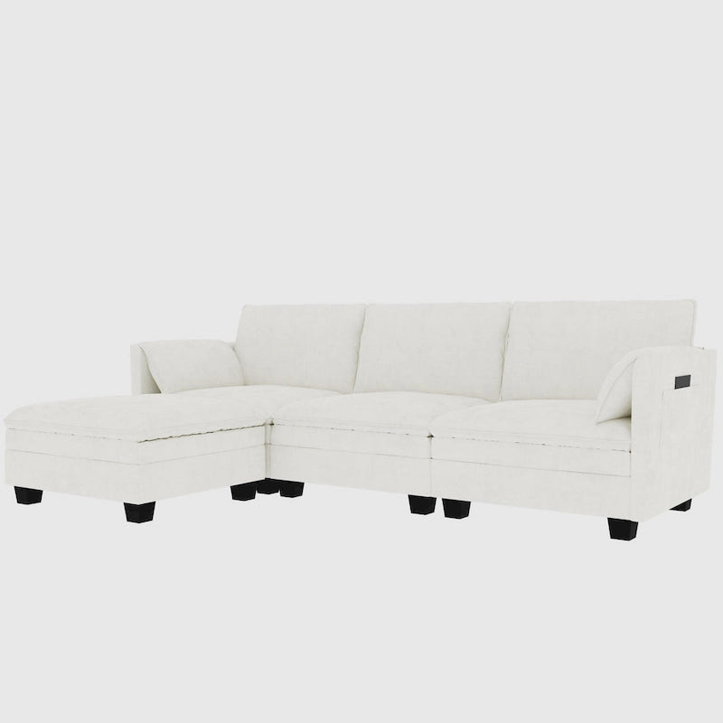 Christopher Knight Home - Noah Large 3-Seater L-Shaped Sofa with Movable Ottoman and Armrest Pockets, Fabric Upholstery