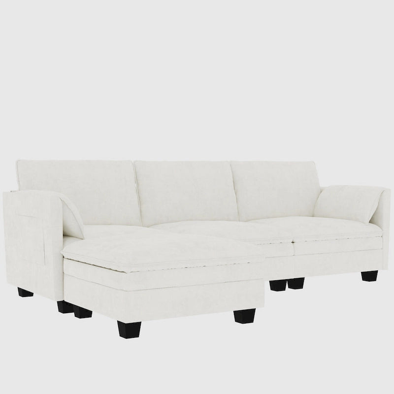 Christopher Knight Home - Noah Large 3-Seater L-Shaped Sofa with Movable Ottoman and Armrest Pockets, Fabric Upholstery