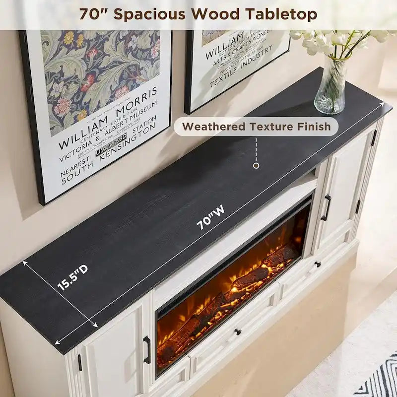 Farmhouse Fireplace TV Stand for 80 Inch TV, Entertainment Center