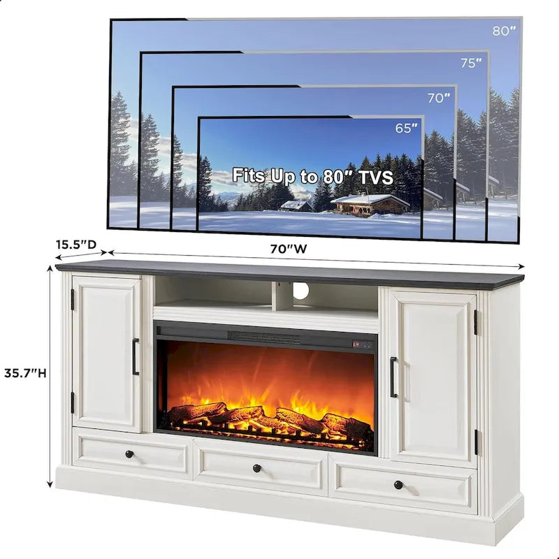 Farmhouse Fireplace TV Stand for 80 Inch TV, Entertainment Center