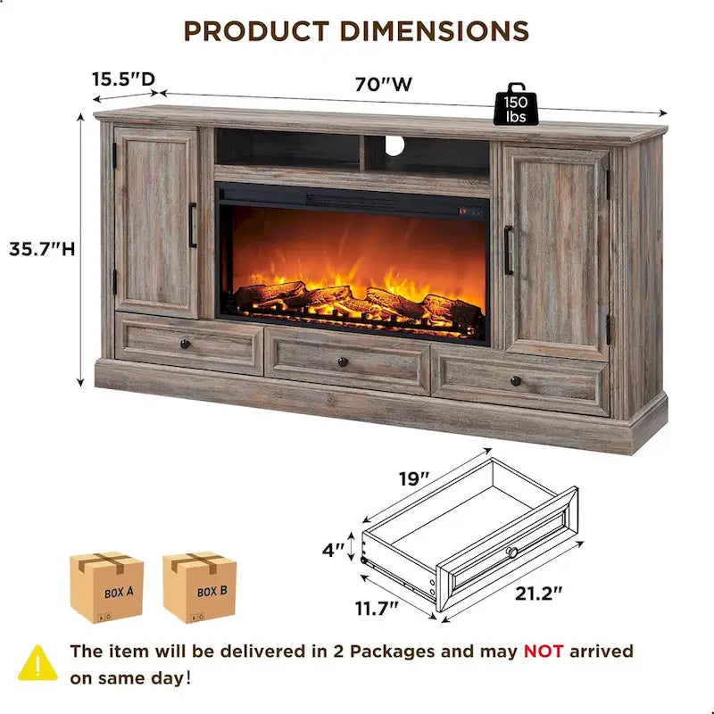 Farmhouse Fireplace TV Stand for 80 Inch TV, Entertainment Center