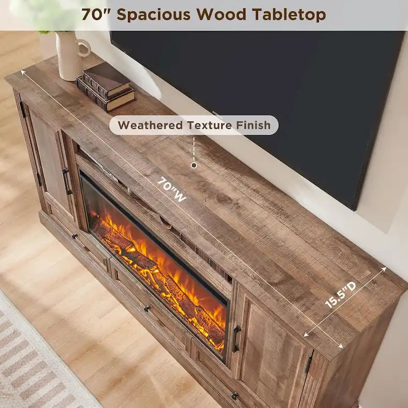 Farmhouse Fireplace TV Stand for 80 Inch TV, Entertainment Center