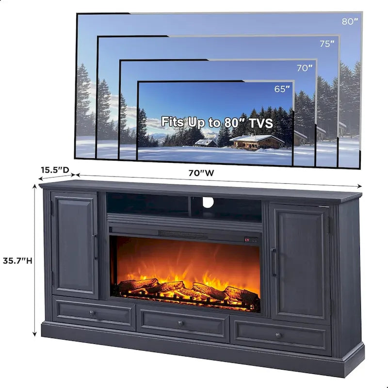 Farmhouse Fireplace TV Stand for 80 Inch TV, Entertainment Center