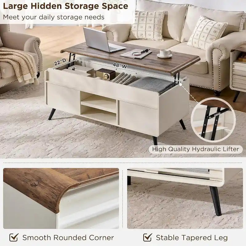 Mid Century Modern Lift Top Coffee Table, Center Table for Living Room