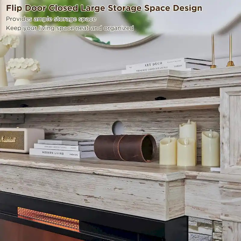 Farmhouse TV Stand With 3-Sided Glass Fireplace, Entertainment Center