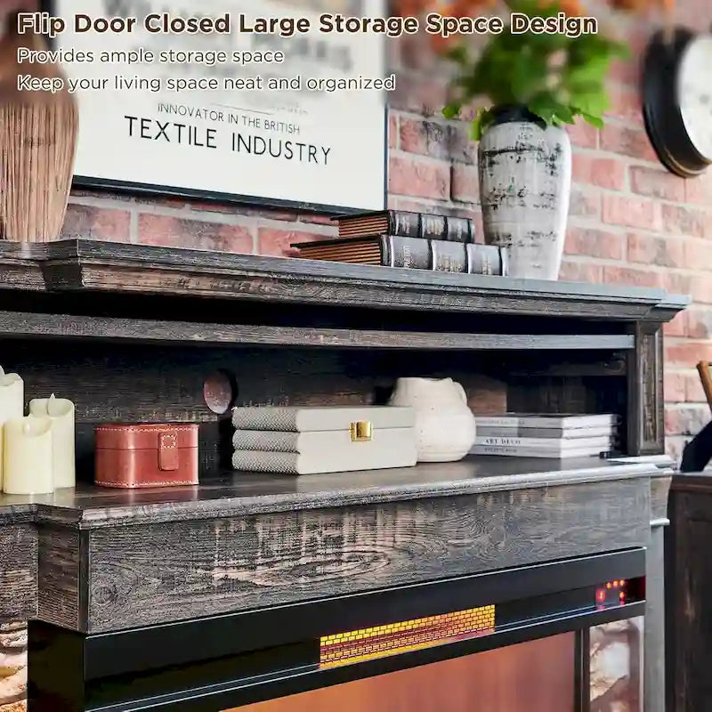 Farmhouse TV Stand With 3-Sided Glass Fireplace, Entertainment Center