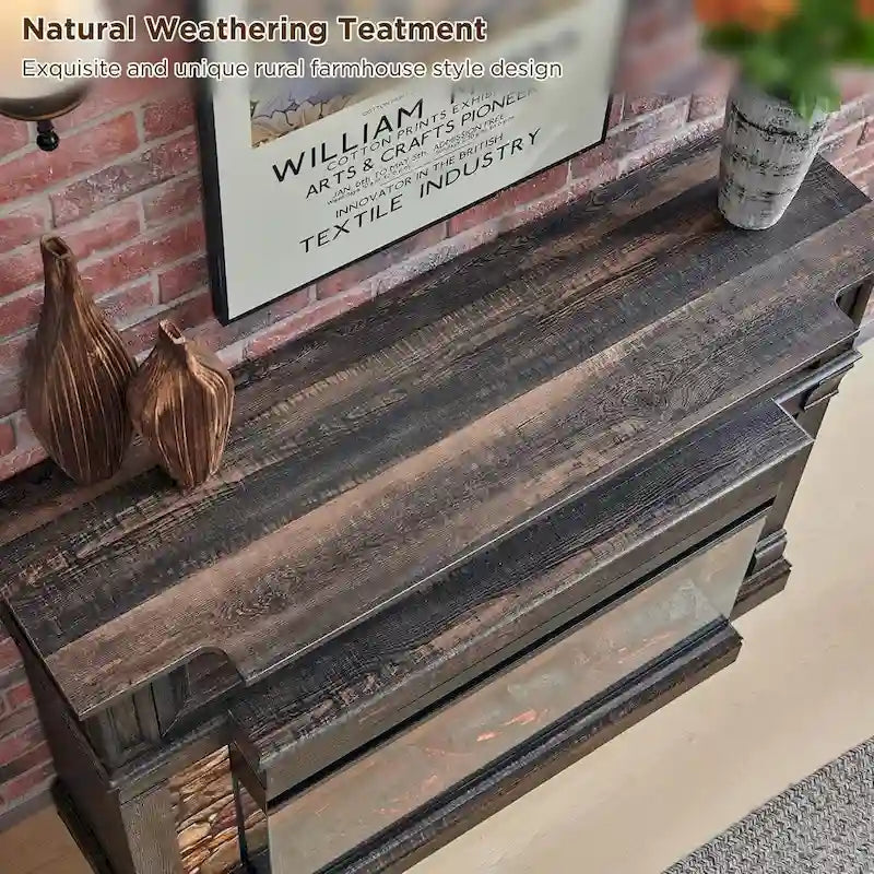 Farmhouse TV Stand With 3-Sided Glass Fireplace, Entertainment Center