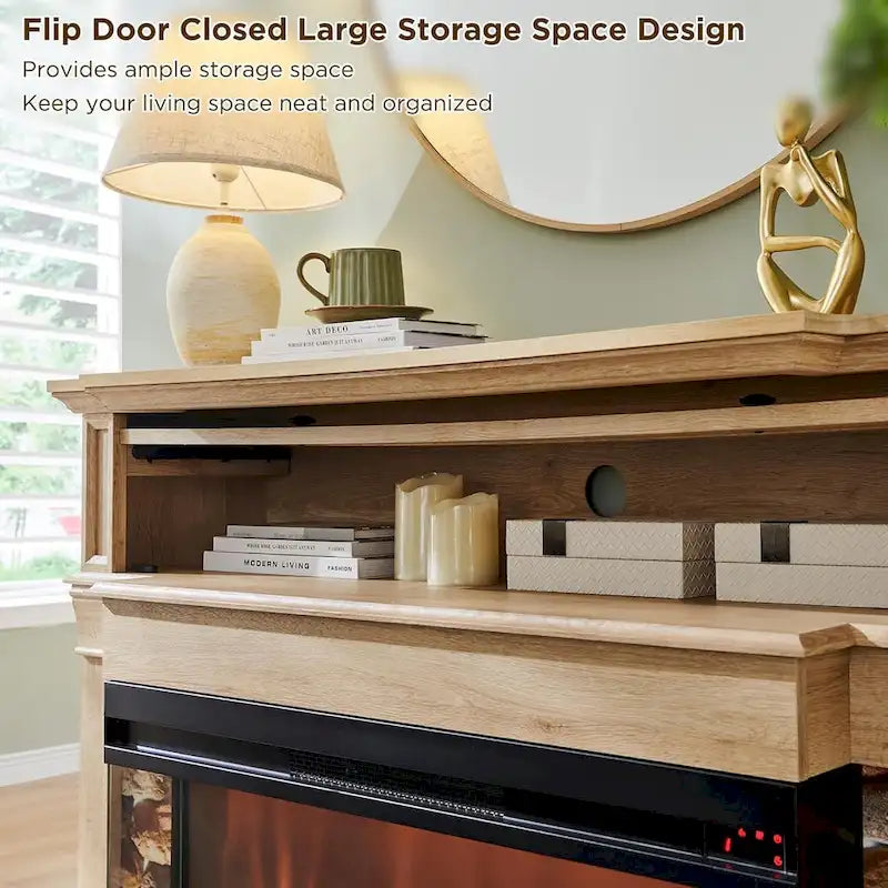 Farmhouse TV Stand With 3-Sided Glass Fireplace, Entertainment Center