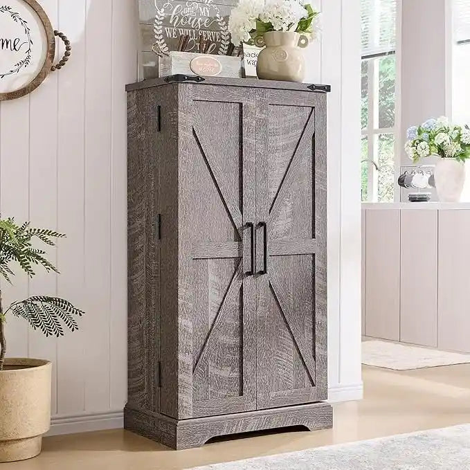 47 Farmhouse Kitchen Pantry, Storage Cabinet with Barn Doors - N/A