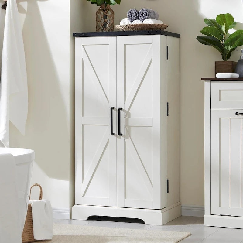 47 Farmhouse Kitchen Pantry, Storage Cabinet with Barn Doors - N/A