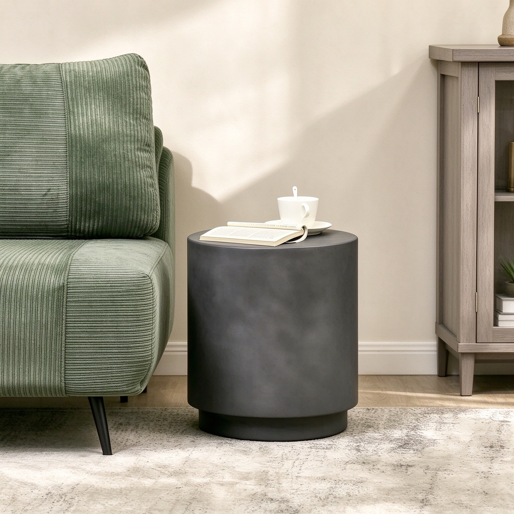 Round Concrete-Look Side Table with Adjustable Feet