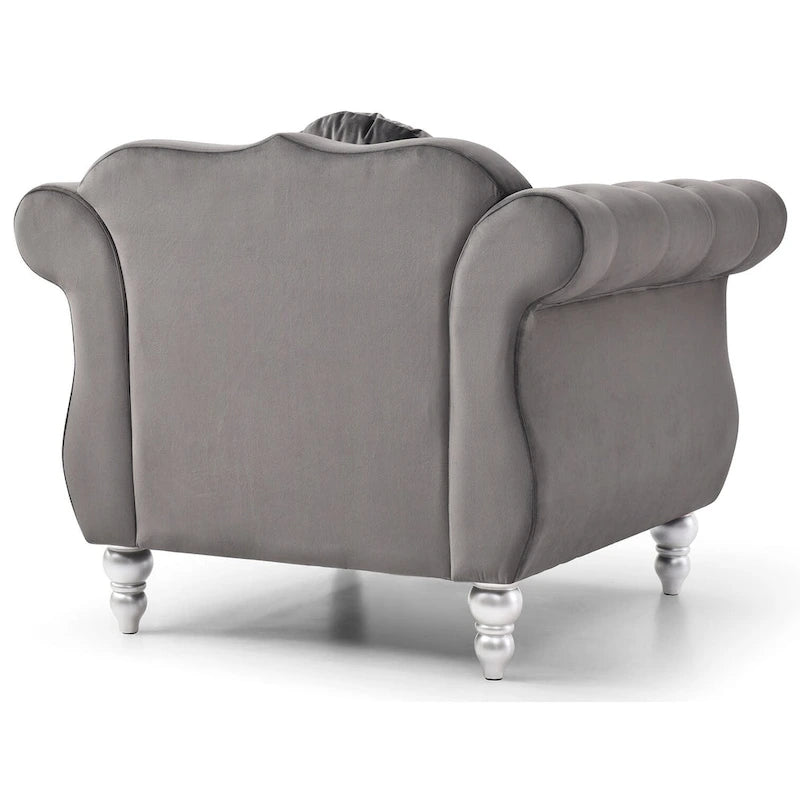 Hollywood Chesterfield Tufted Velvet Accent Chair with Round Throw Pillow - 39L x 35W x 34H