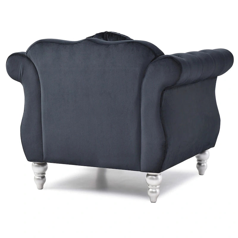 Hollywood Chesterfield Tufted Velvet Accent Chair with Round Throw Pillow - 39L x 35W x 34H