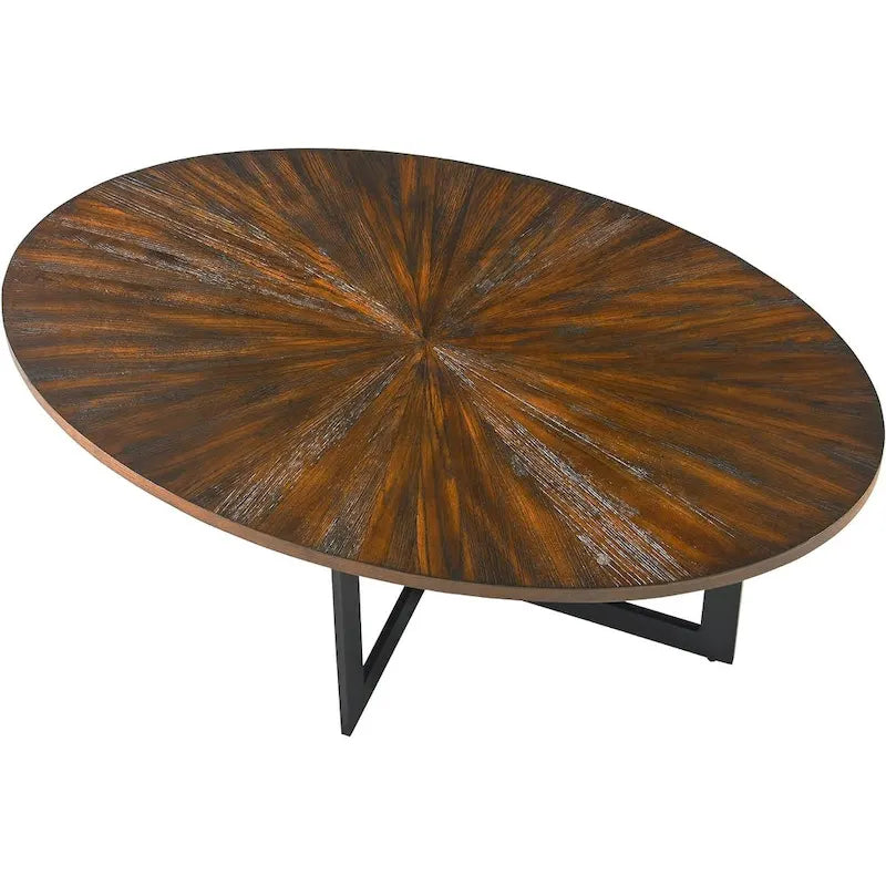 Solid Wood Contemporary Oval Coffee Table with Cross Metal Legs