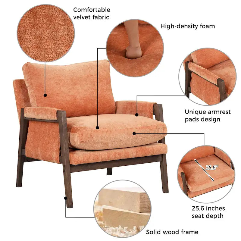 Roundhill Furniture Kelly Mid-Century Modern Velvet Accent Armchair