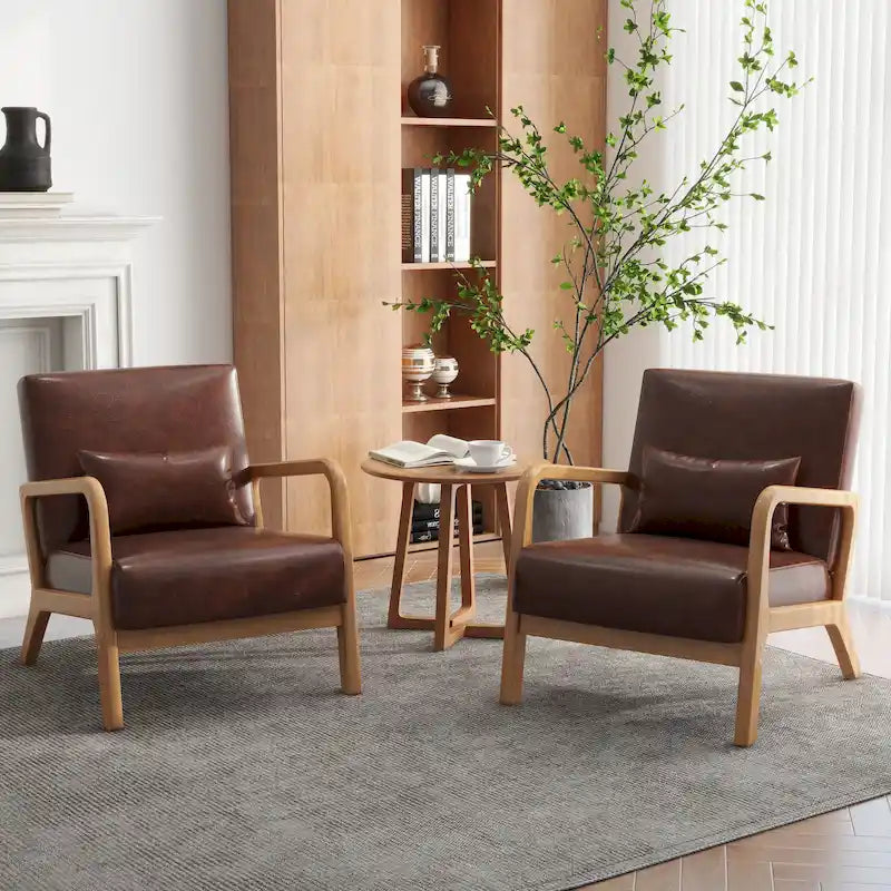 Upholstered Armchair Leisure Chair Accent Chairs Set of 2 with Pillow
