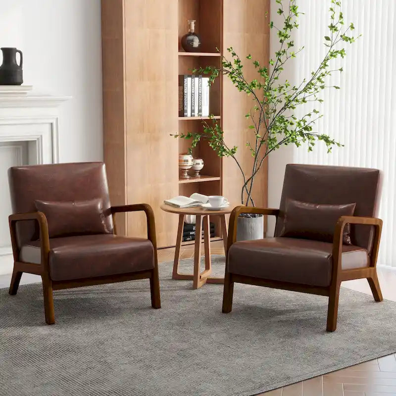 Upholstered Armchair Leisure Chair Accent Chairs Set of 2 with Pillow