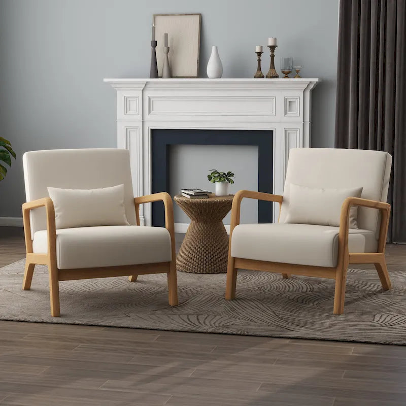 Upholstered Armchair Leisure Chair Accent Chairs Set of 2 with Pillow