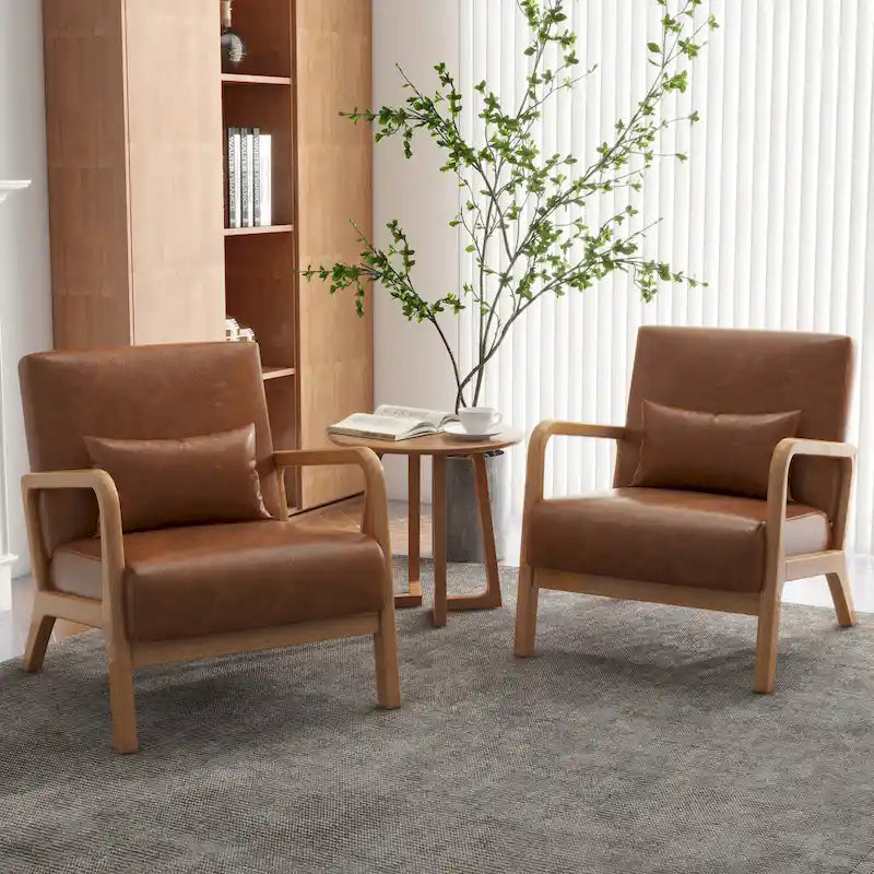 Upholstered Armchair Leisure Chair Accent Chairs Set of 2 with Pillow