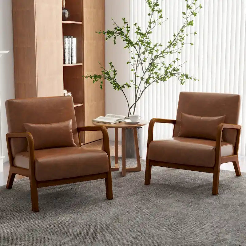 Upholstered Armchair Leisure Chair Accent Chairs Set of 2 with Pillow