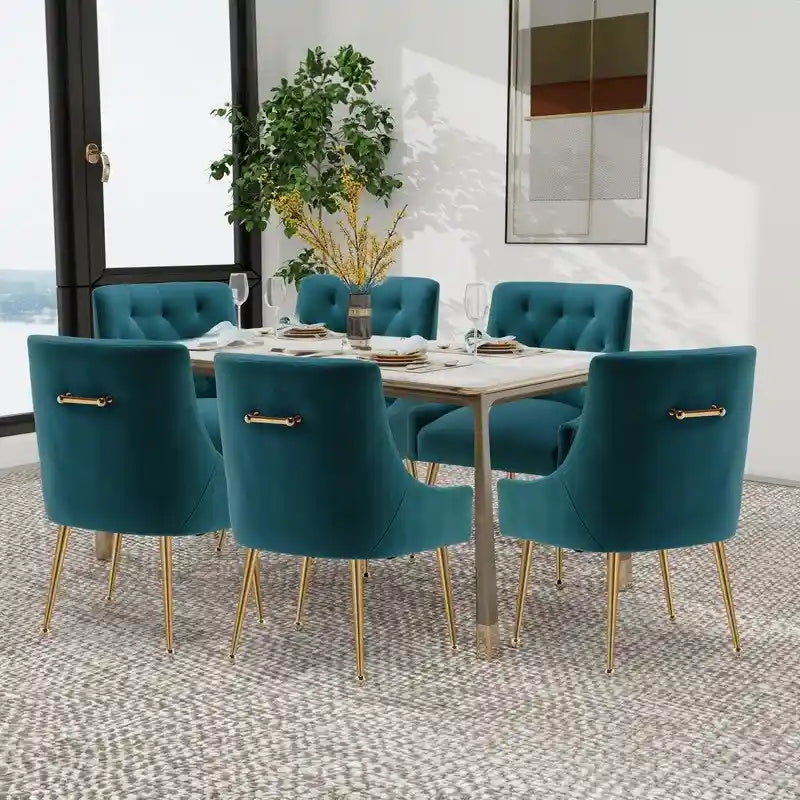 SEYNAR Modern Dining Chairs Set of 6, Velvet Accent Chair Tufted Back Armless Chair with Back Pull
