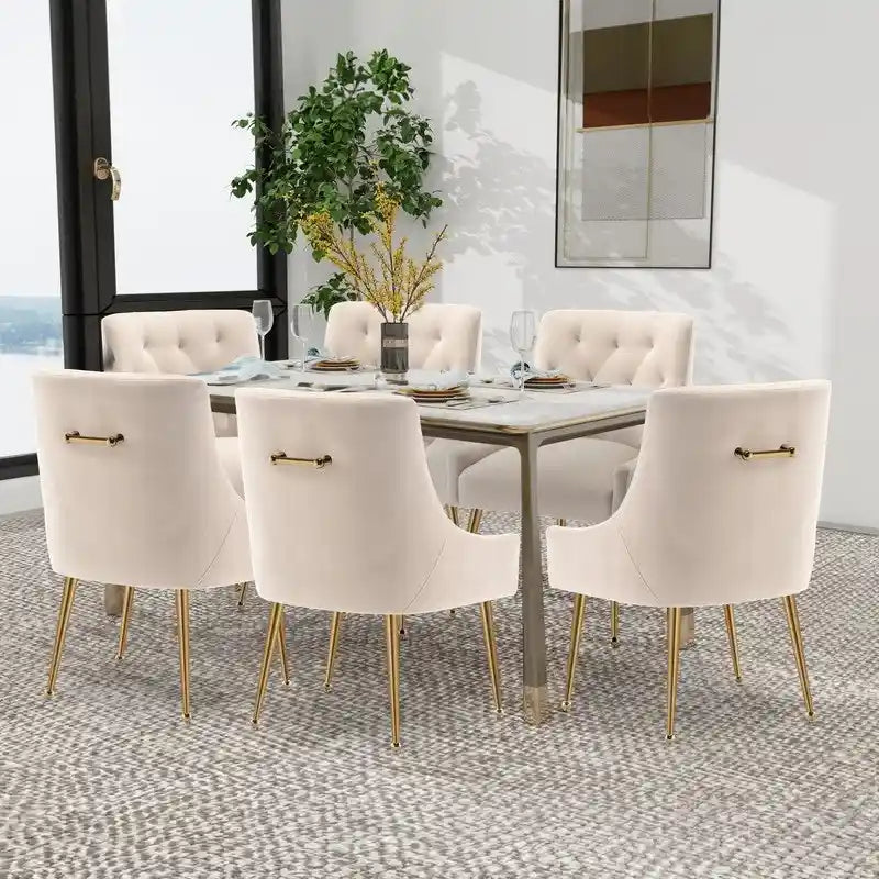SEYNAR Modern Dining Chairs Set of 6, Velvet Accent Chair Tufted Back Armless Chair with Back Pull