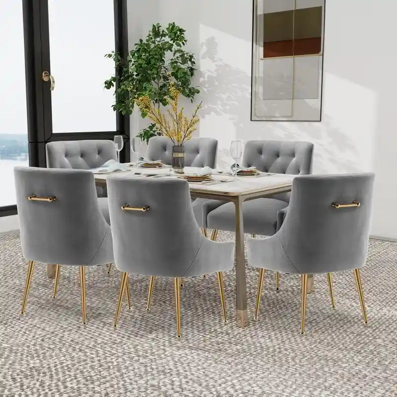 SEYNAR Modern Dining Chairs Set of 6, Velvet Accent Chair Tufted Back Armless Chair with Back Pull