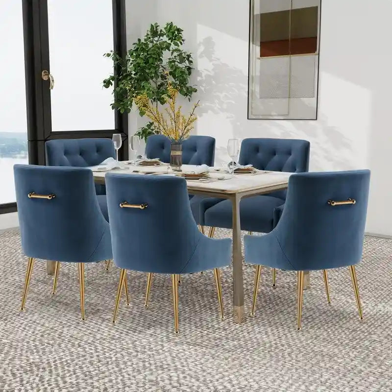 SEYNAR Modern Dining Chairs Set of 6, Velvet Accent Chair Tufted Back Armless Chair with Back Pull
