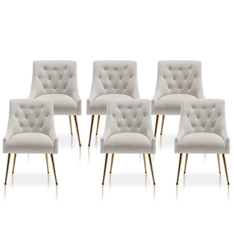 SEYNAR Modern Dining Chairs Set of 6, Velvet Accent Chair Tufted Back Armless Chair with Back Pull