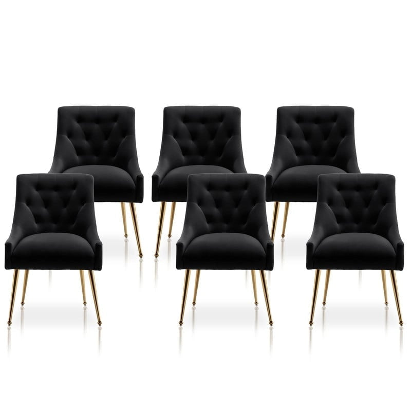 SEYNAR Modern Dining Chairs Set of 6, Velvet Accent Chair Tufted Back Armless Chair with Back Pull