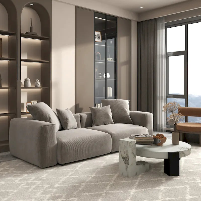 102 Oversized Corduroy Sectional Sofa Modern Wide Couch