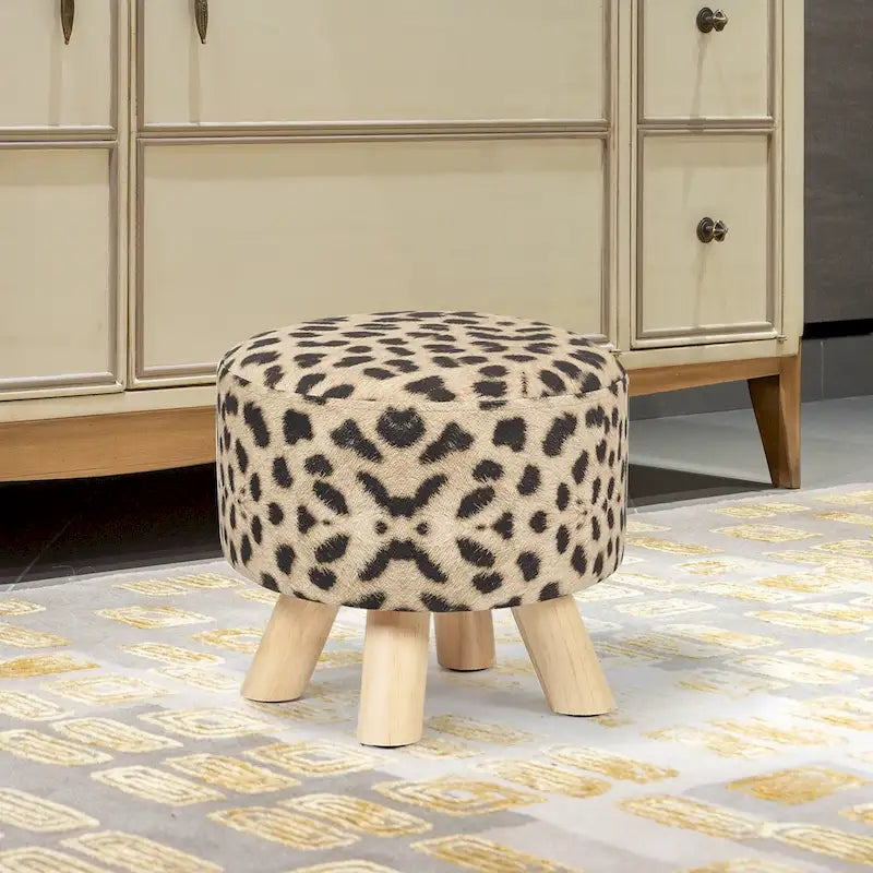 Adeco Modern Round Ottoman Home Footrest Stool/ Linen Fabric Seat Pouf