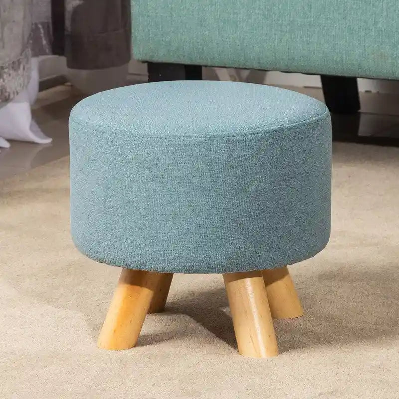Adeco Modern Round Ottoman Home Footrest Stool/ Linen Fabric Seat Pouf
