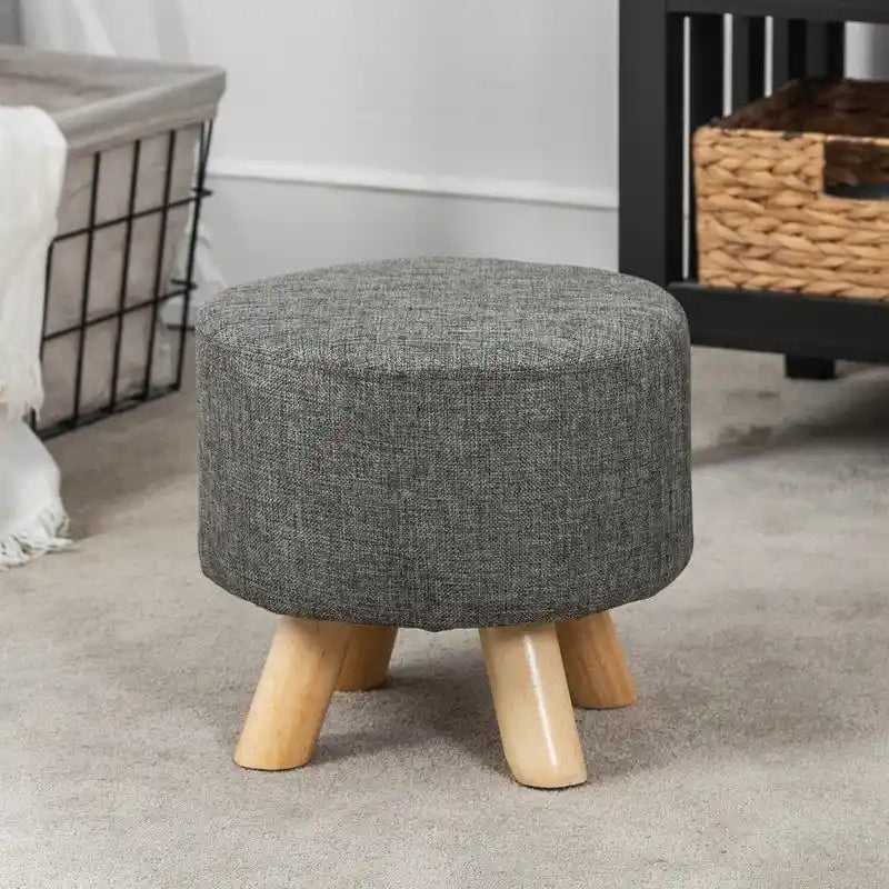 Adeco Modern Round Ottoman Home Footrest Stool/ Linen Fabric Seat Pouf