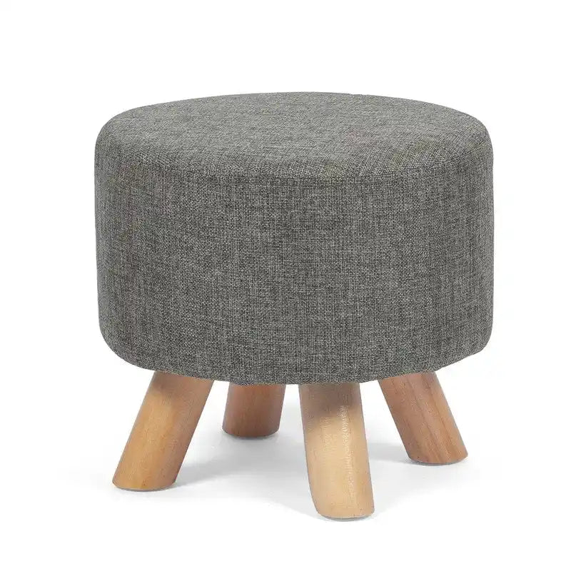 Adeco Modern Round Ottoman Home Footrest Stool/ Linen Fabric Seat Pouf