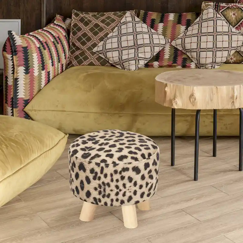 Adeco Modern Round Ottoman Home Footrest Stool/ Linen Fabric Seat Pouf