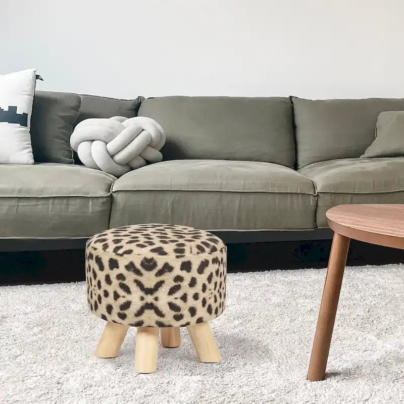 Adeco Modern Round Ottoman Home Footrest Stool/ Linen Fabric Seat Pouf
