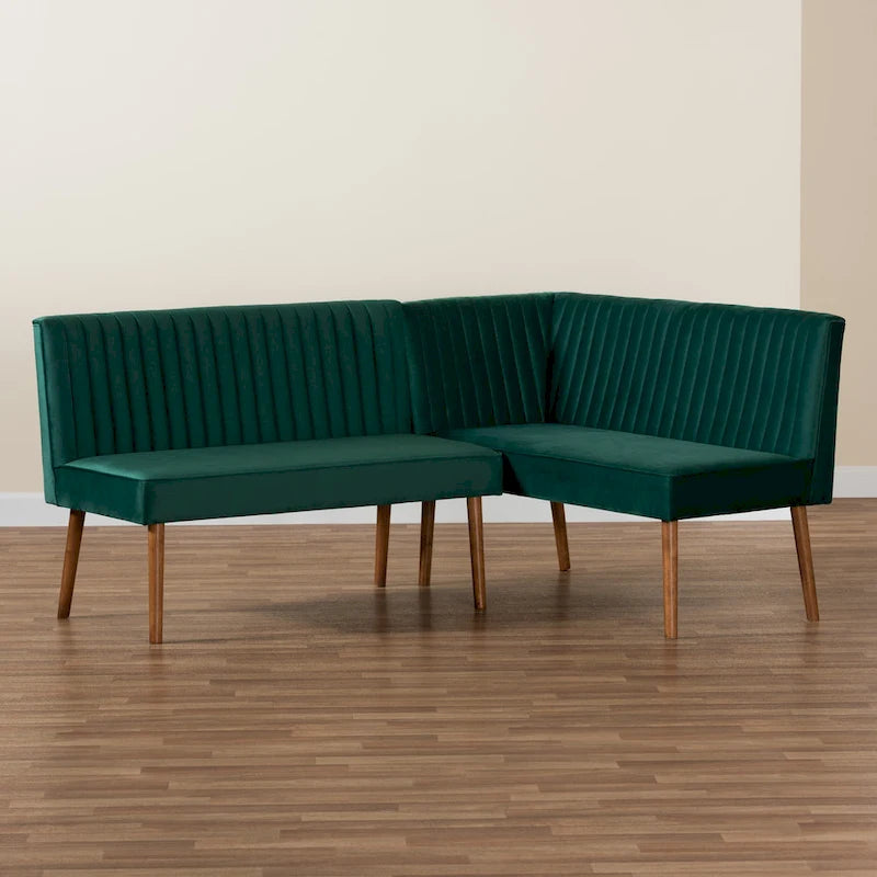 Alvis Mid-Century Velvet Dining Nook Banquette Set(2PC)