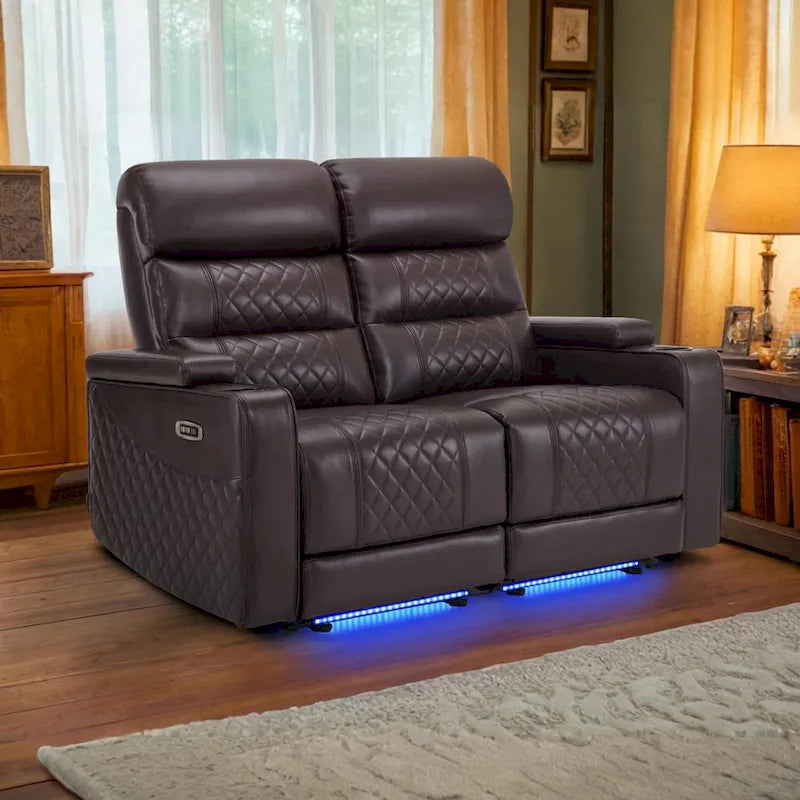 MCombo Power Reclining Loveseat Sofa with Adjustable Headrests, Home Theater Seating with Armrest Storage, Faux Leather HTS470