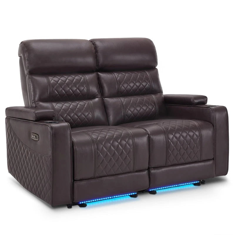 MCombo Power Reclining Loveseat Sofa with Adjustable Headrests, Home Theater Seating with Armrest Storage, Faux Leather HTS470