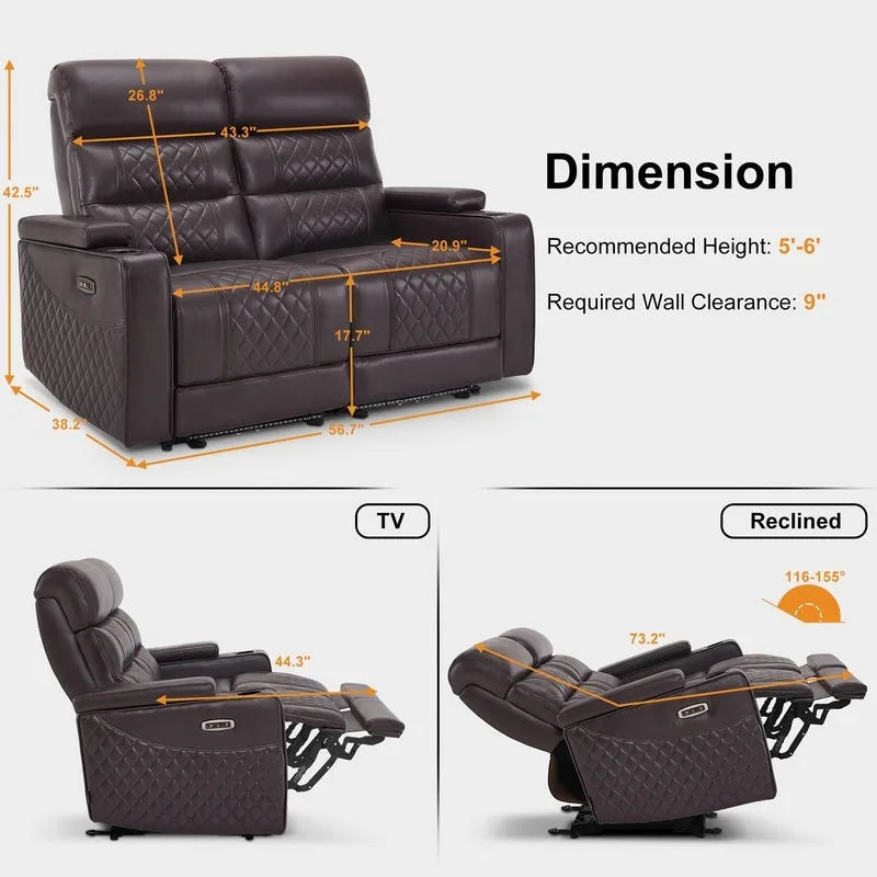 MCombo Power Reclining Loveseat Sofa with Adjustable Headrests, Home Theater Seating with Armrest Storage, Faux Leather HTS470