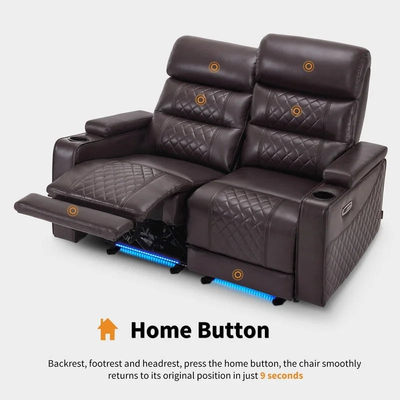 MCombo Power Reclining Loveseat Sofa with Adjustable Headrests, Home Theater Seating with Armrest Storage, Faux Leather HTS470