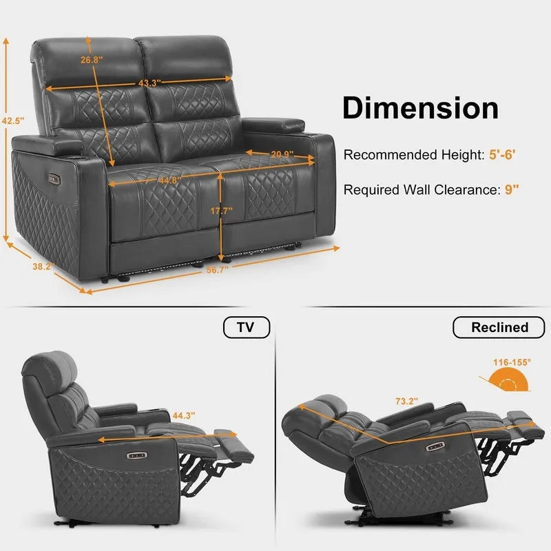 MCombo Power Reclining Loveseat Sofa with Adjustable Headrests, Home Theater Seating with Armrest Storage, Faux Leather HTS470