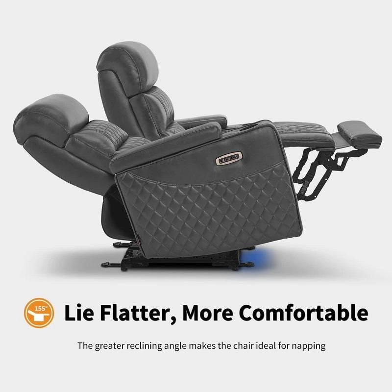 MCombo Power Reclining Loveseat Sofa with Adjustable Headrests, Home Theater Seating with Armrest Storage, Faux Leather HTS470