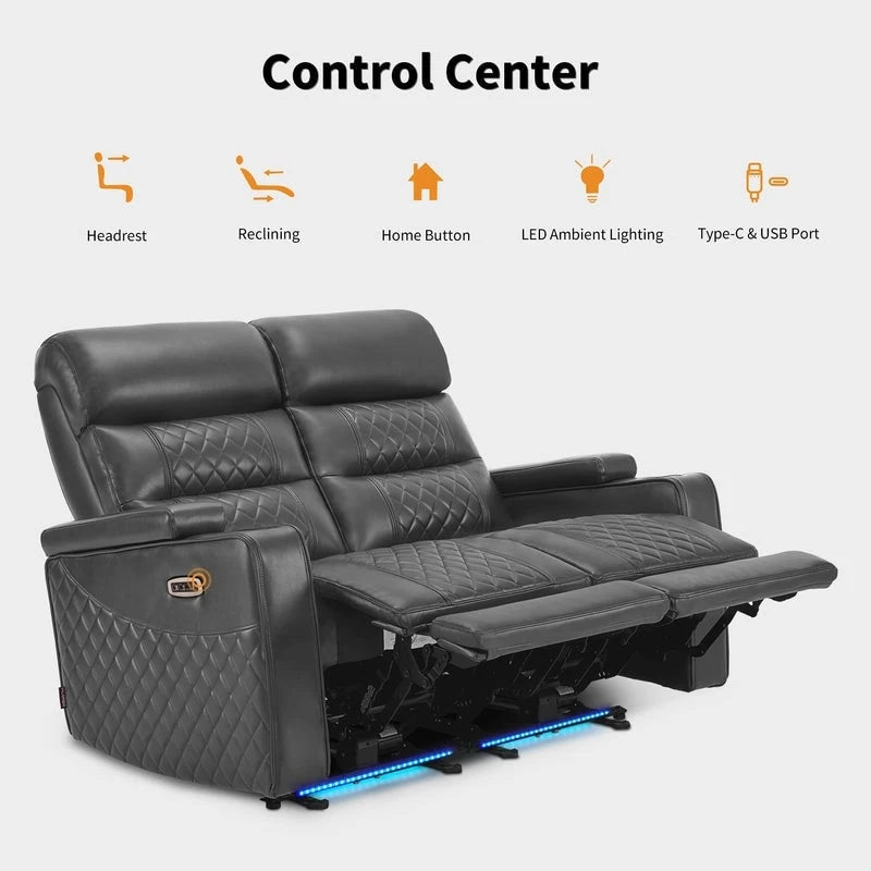 MCombo Power Reclining Loveseat Sofa with Adjustable Headrests, Home Theater Seating with Armrest Storage, Faux Leather HTS470