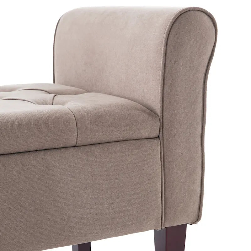 Arm Fabric Storage Ottoman Bench with Solid Wood Legs, 48W x 18D x 23H