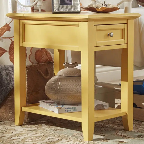 1-Drawer Wood Side Table with Charging Station